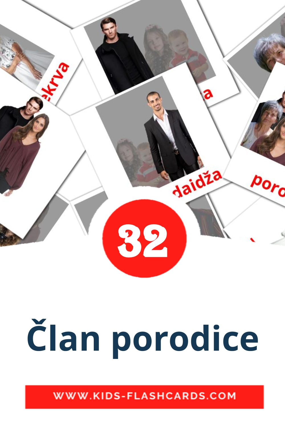32 tarjetas didacticas de Član porodice para el jardín de infancia en bosnio