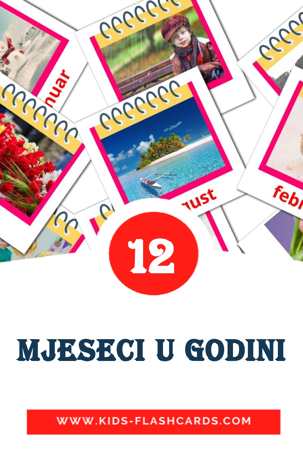 12 tarjetas didacticas de mjeseci u godini para el jardín de infancia en bosnio