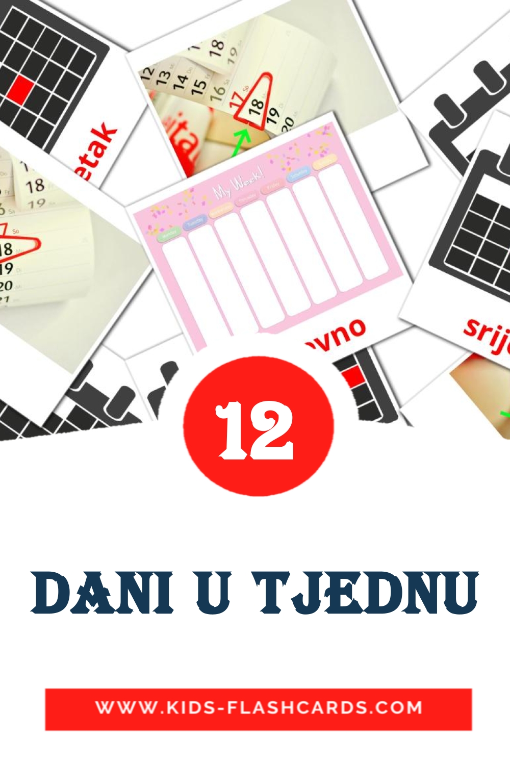 12 tarjetas didacticas de dani u tjednu para el jardín de infancia en bosnio