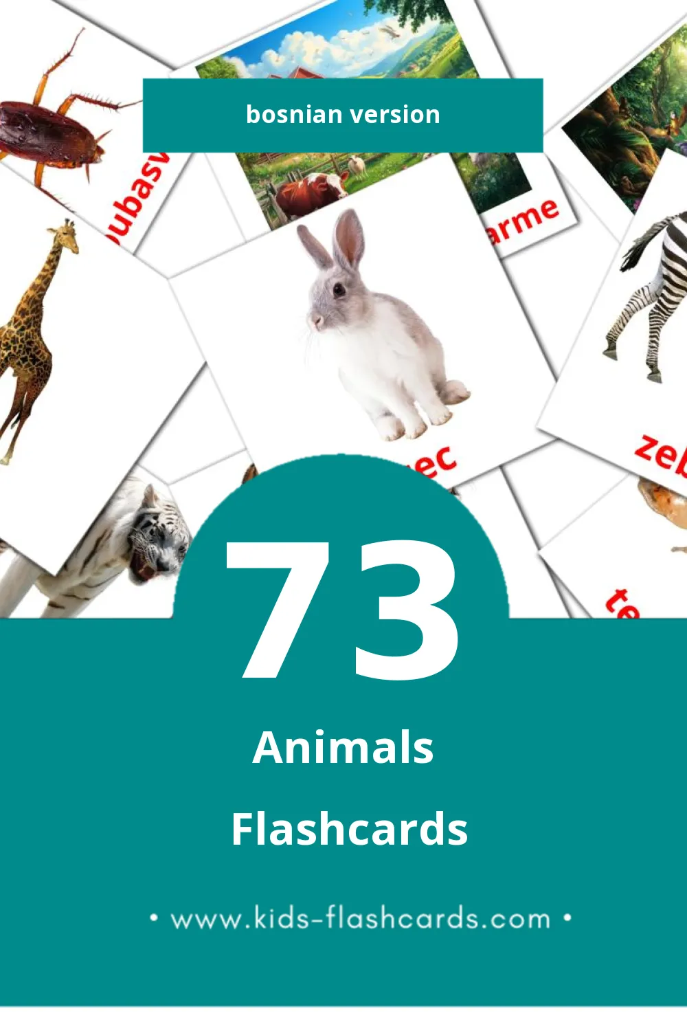 Visual Životinje Flashcards for Toddlers (73 cards in Bosnian)