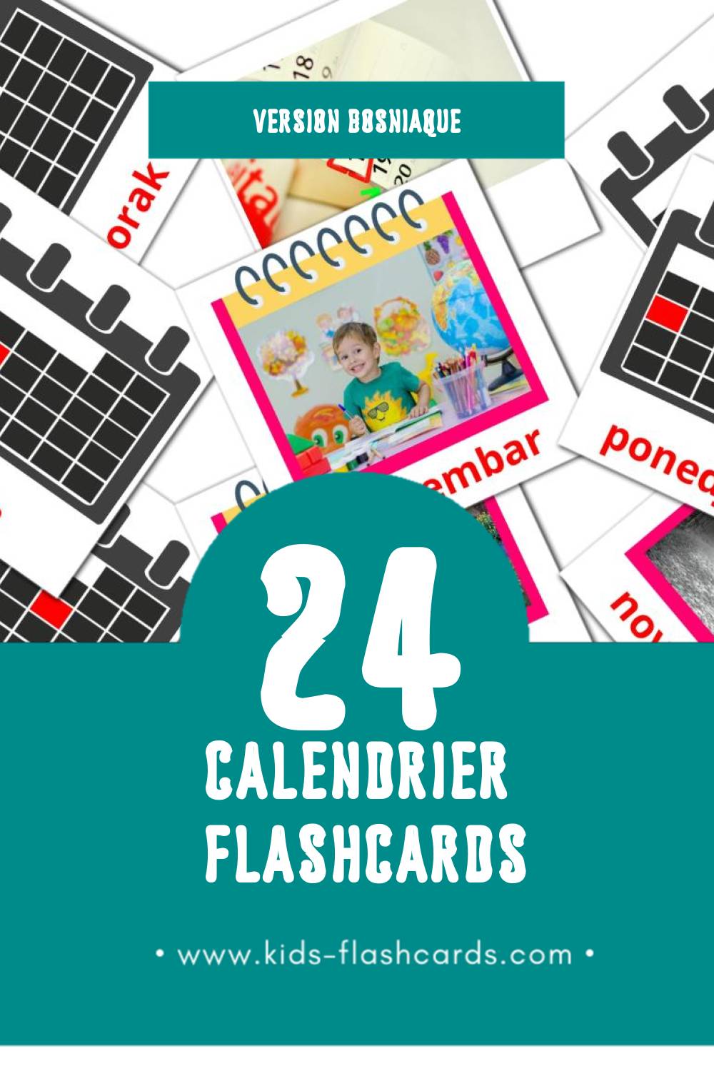 Flashcards Visual Kalendar pour les tout-petits (24 cartes en Bosniaque)