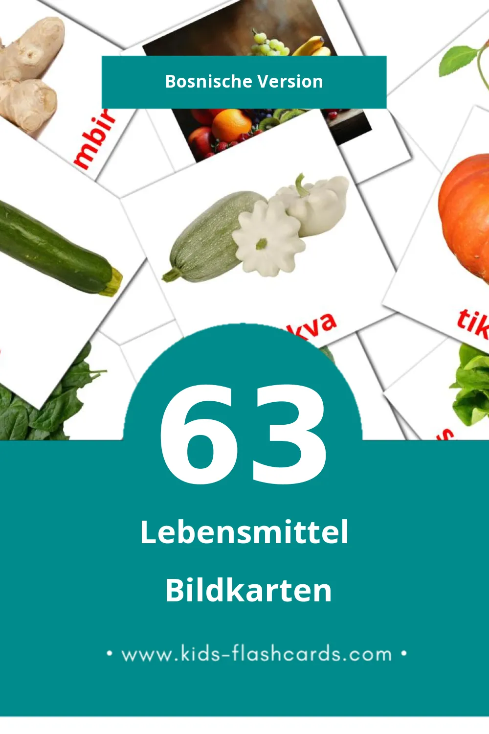 Visual Hrana Flashcards für Kleinkinder (63 Karten in Bosnisch)