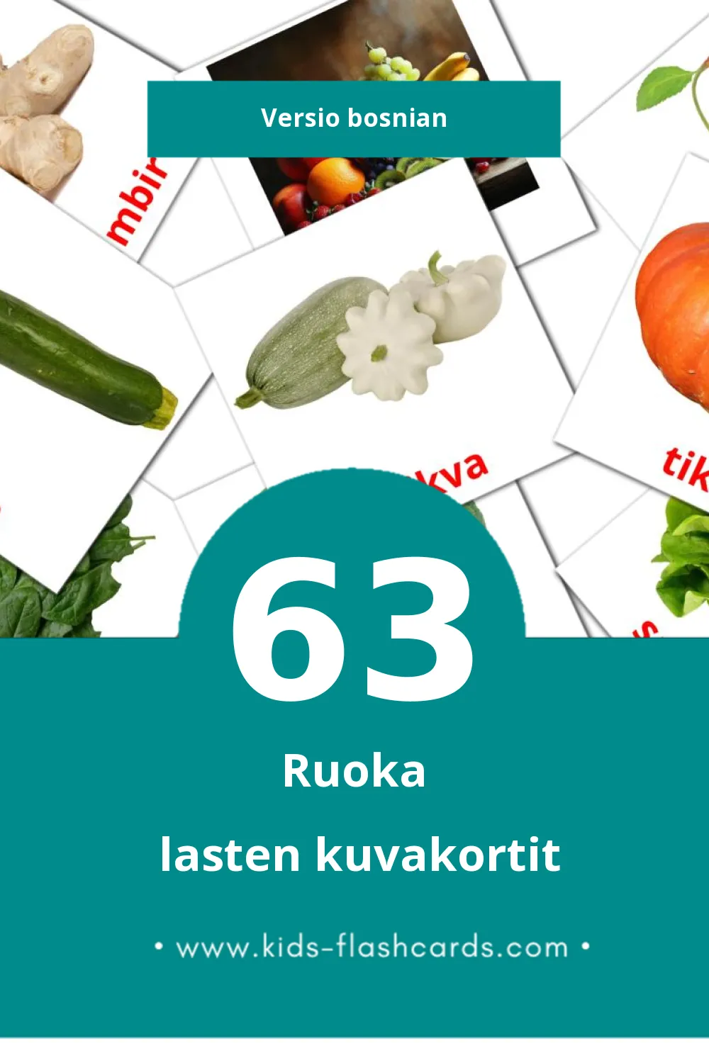 Hrana lasten kuvakortit pikkulapsille (63 korttia Bosnianksi)