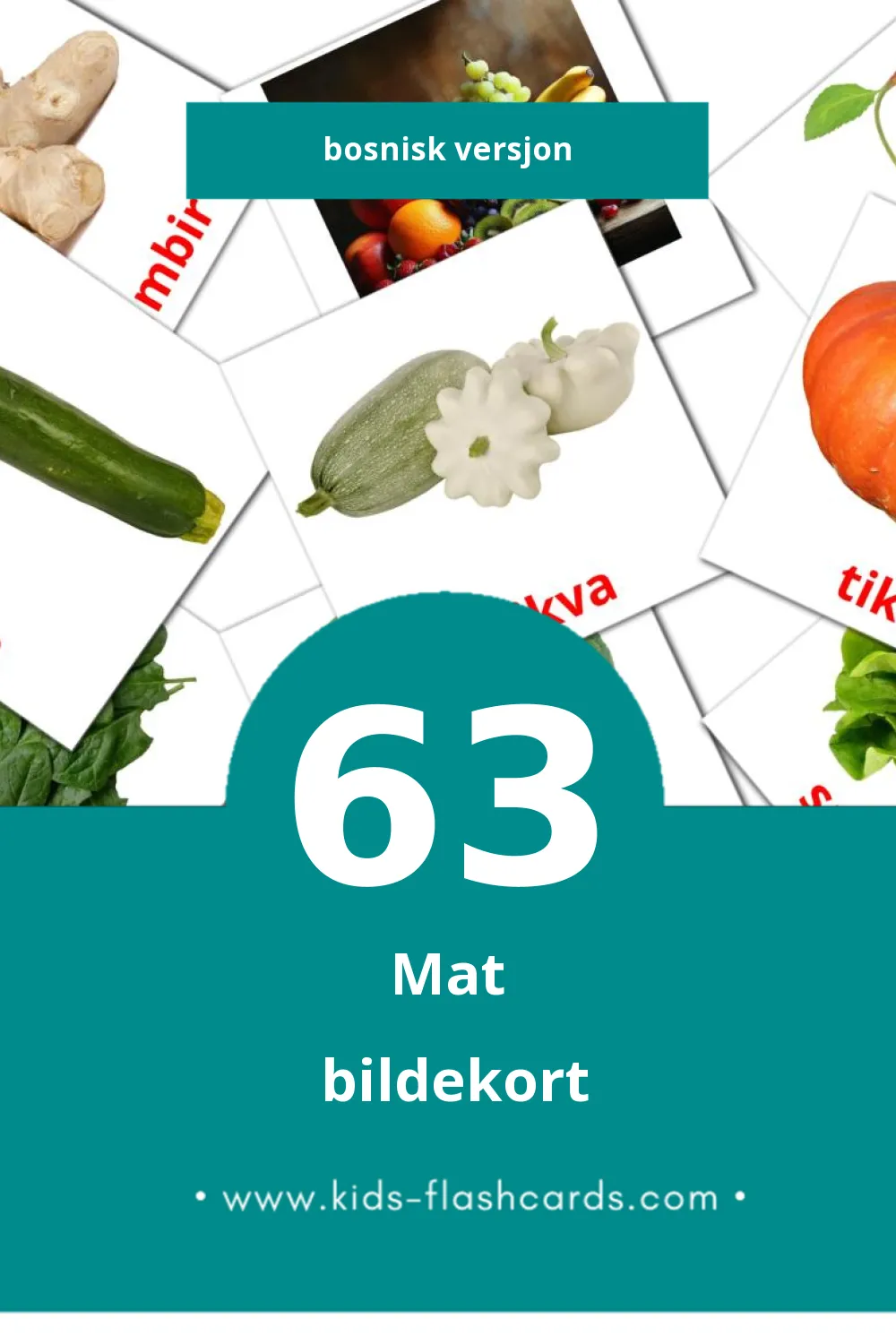 Hrana lasten kuvakortit pikkulapsille (63 korttia Bosnisk)
