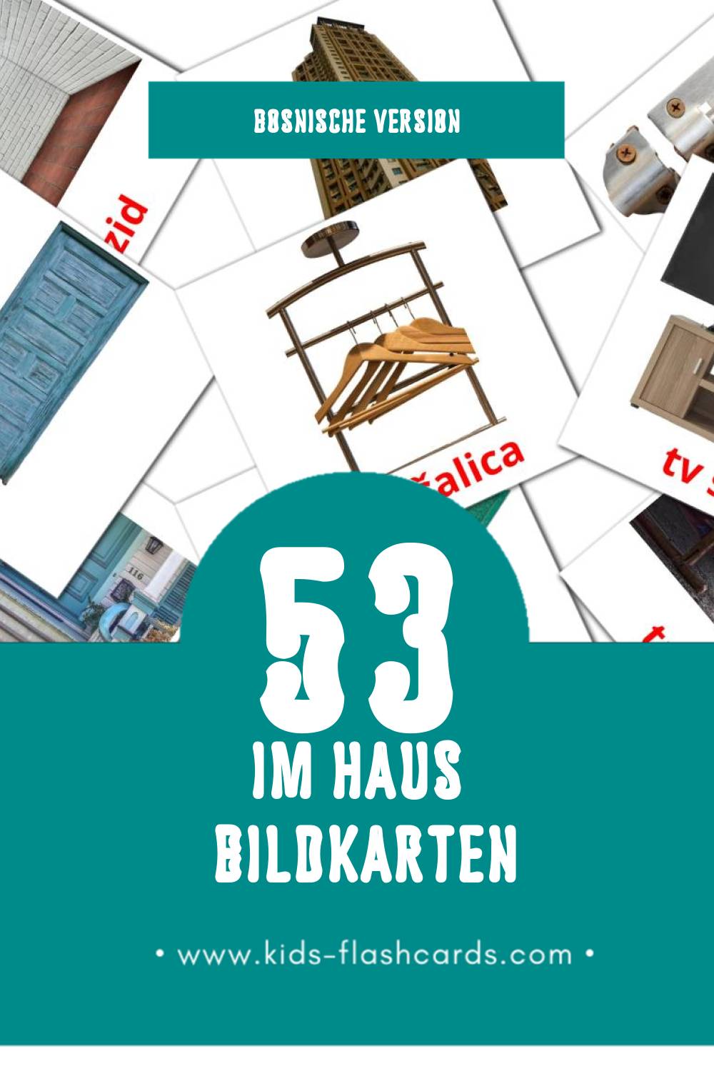 Visual Dom Flashcards für Kleinkinder (53 Karten in Bosnisch)