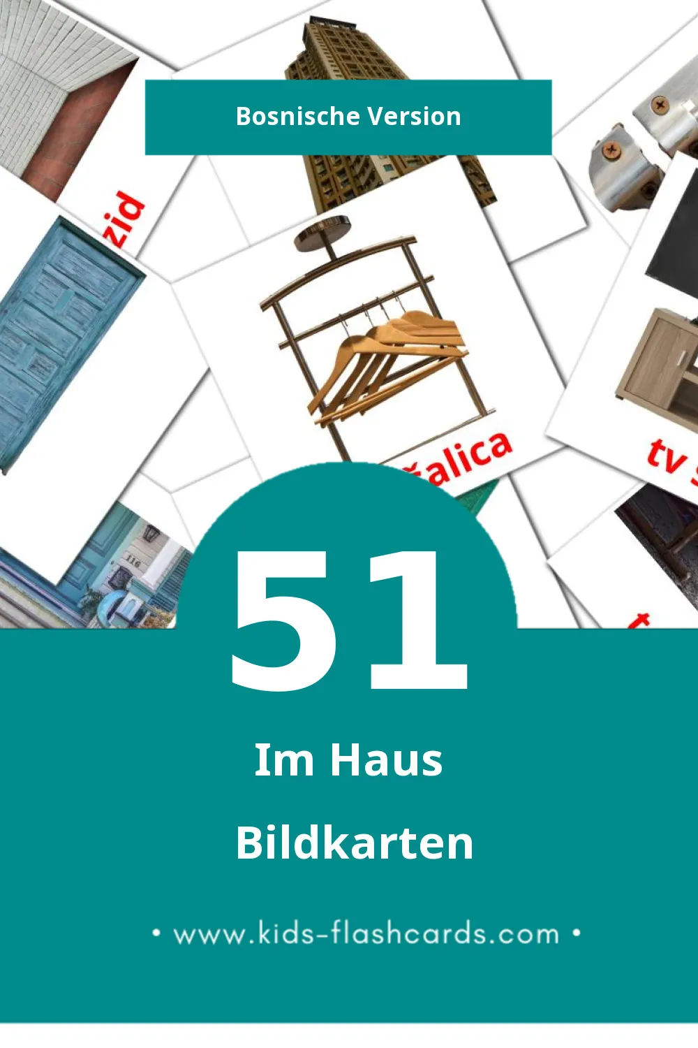 Visual Dom Flashcards für Kleinkinder (51 Karten in Bosnisch)