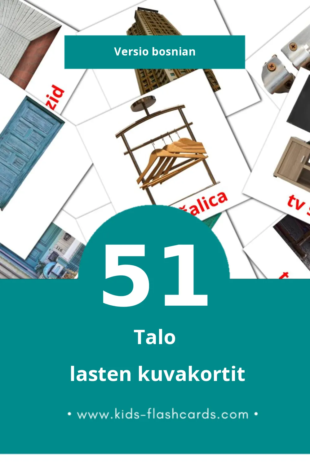 Dom lasten kuvakortit pikkulapsille (51 korttia Bosnianksi)