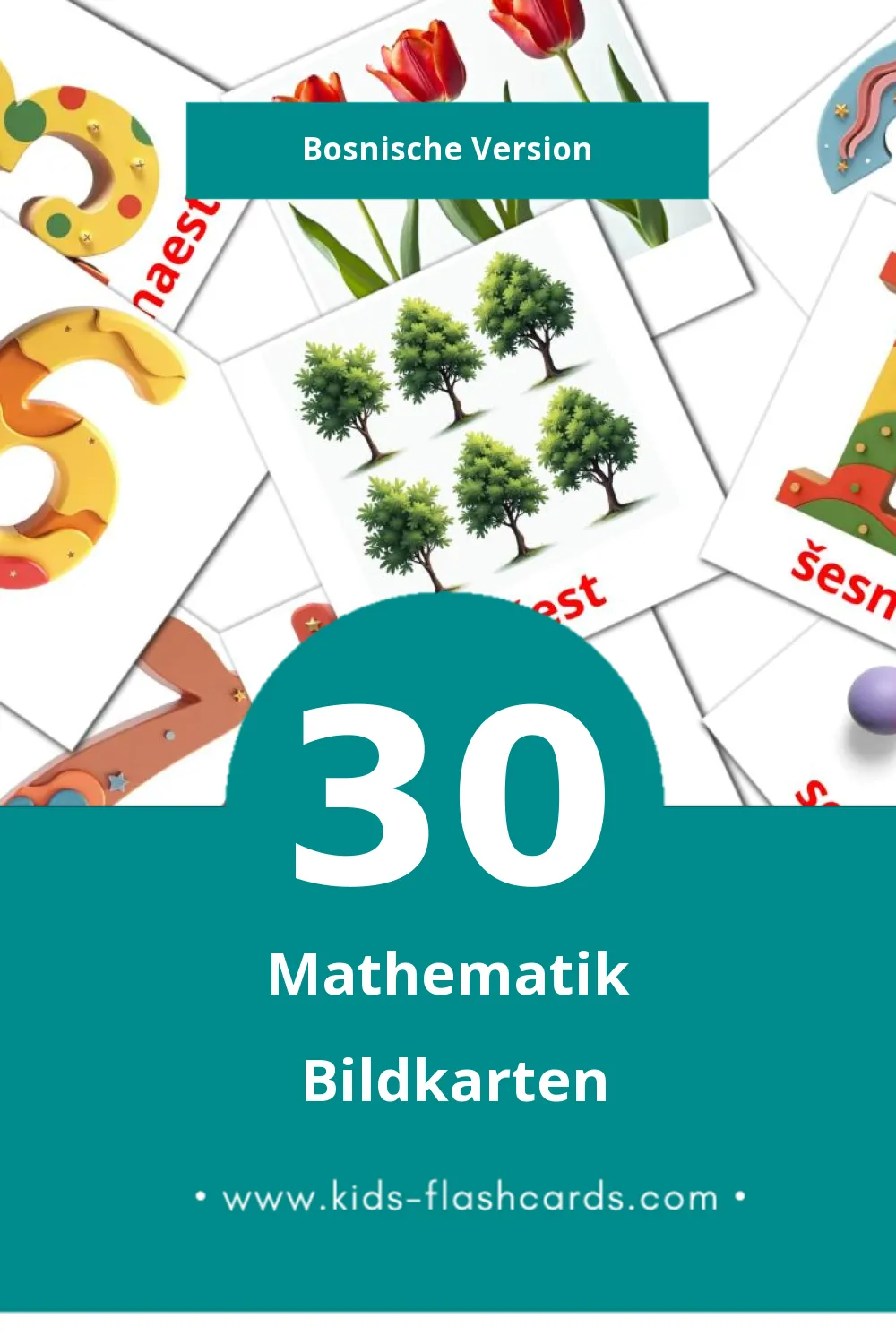 Visual Maths Flashcards für Kleinkinder (30 Karten in Bosnisch)