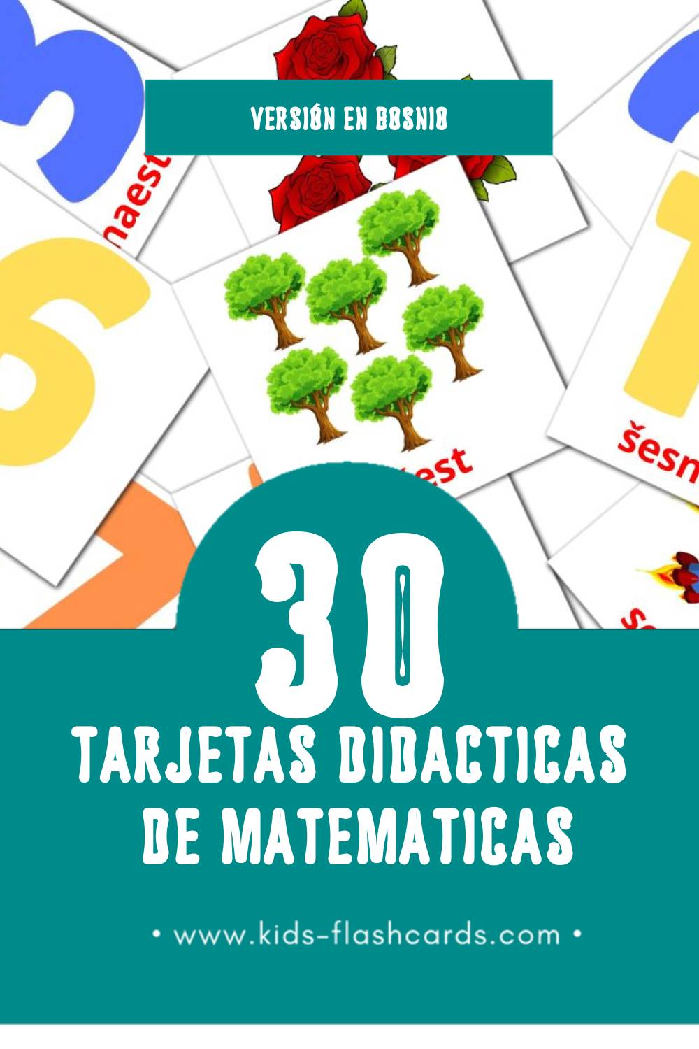 Tarjetas visuales de Maths para niños pequeños (30 tarjetas en Bosnio)