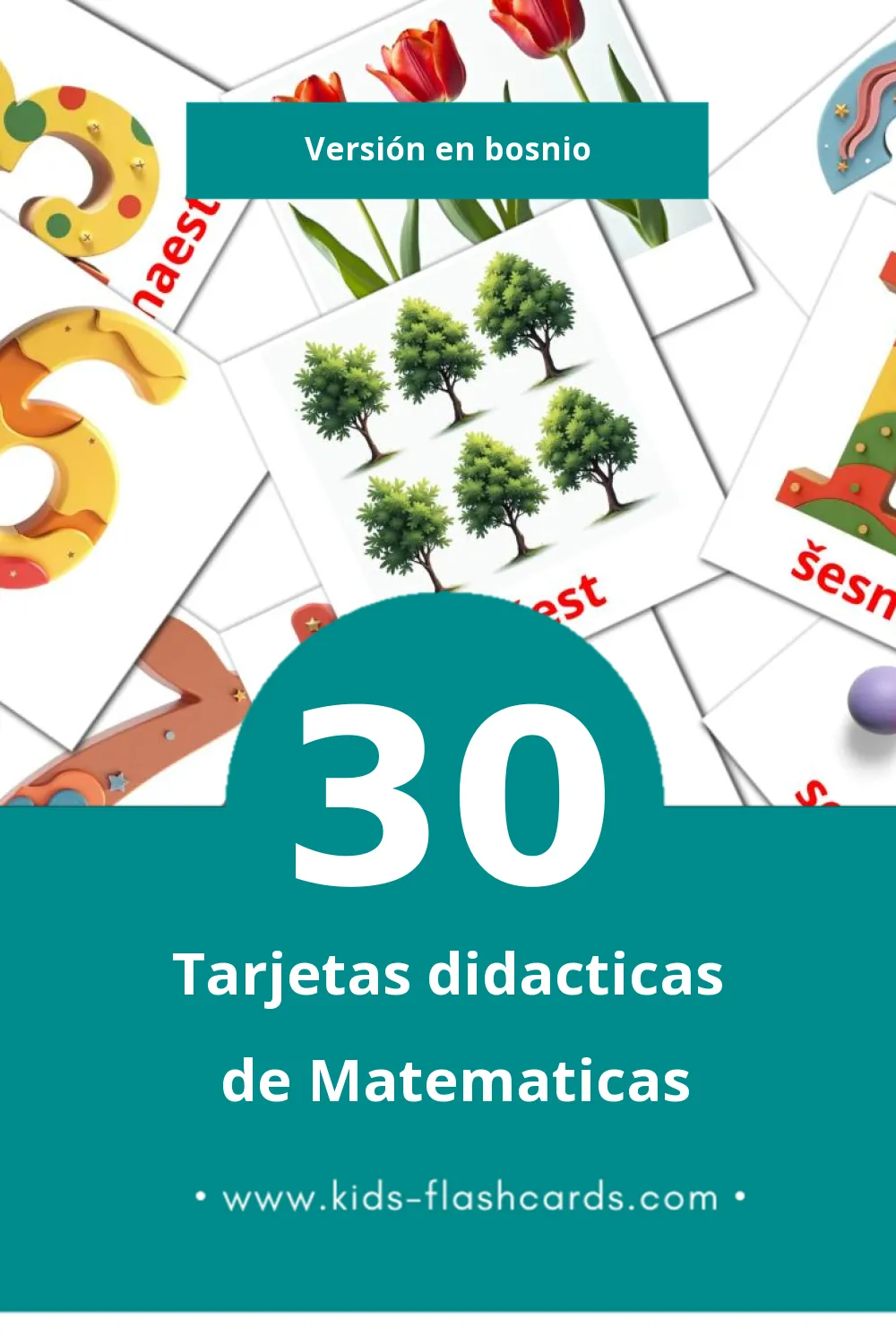 Tarjetas visuales de Maths para niños pequeños (30 tarjetas en Bosnio)