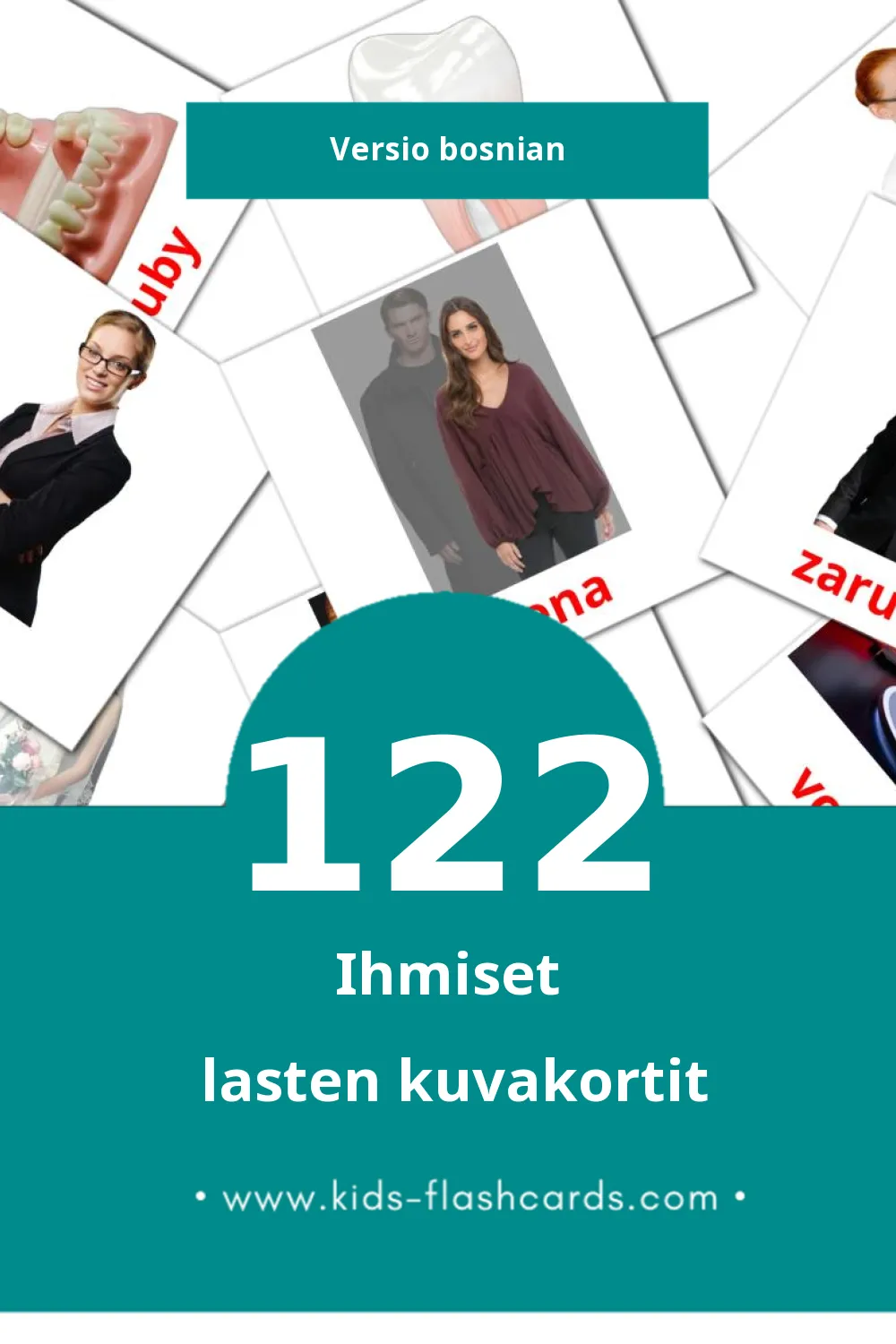 Ljudi lasten kuvakortit pikkulapsille (122 korttia Bosnianksi)