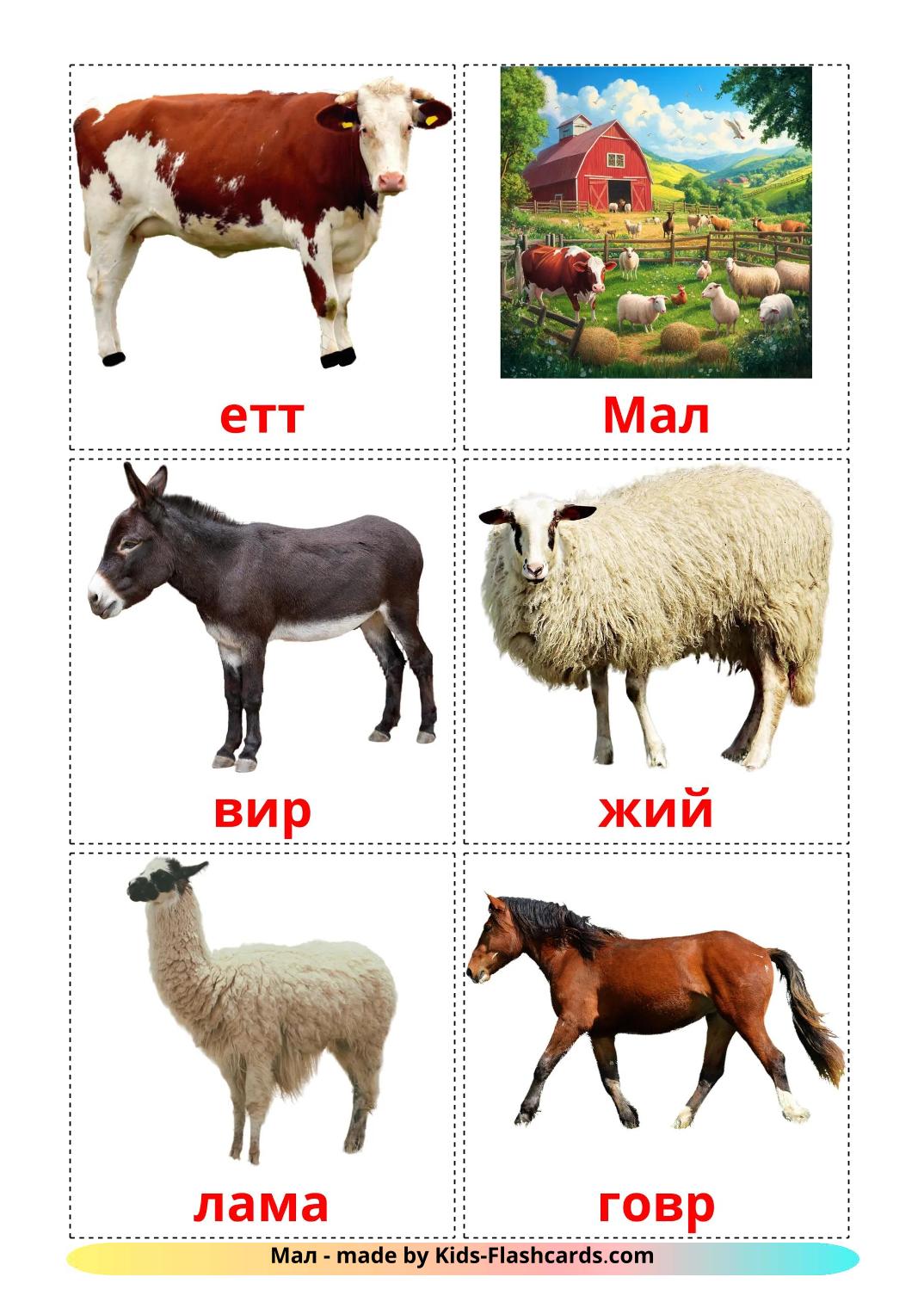 Farm animals - 16 Free Printable buryat Flashcards 