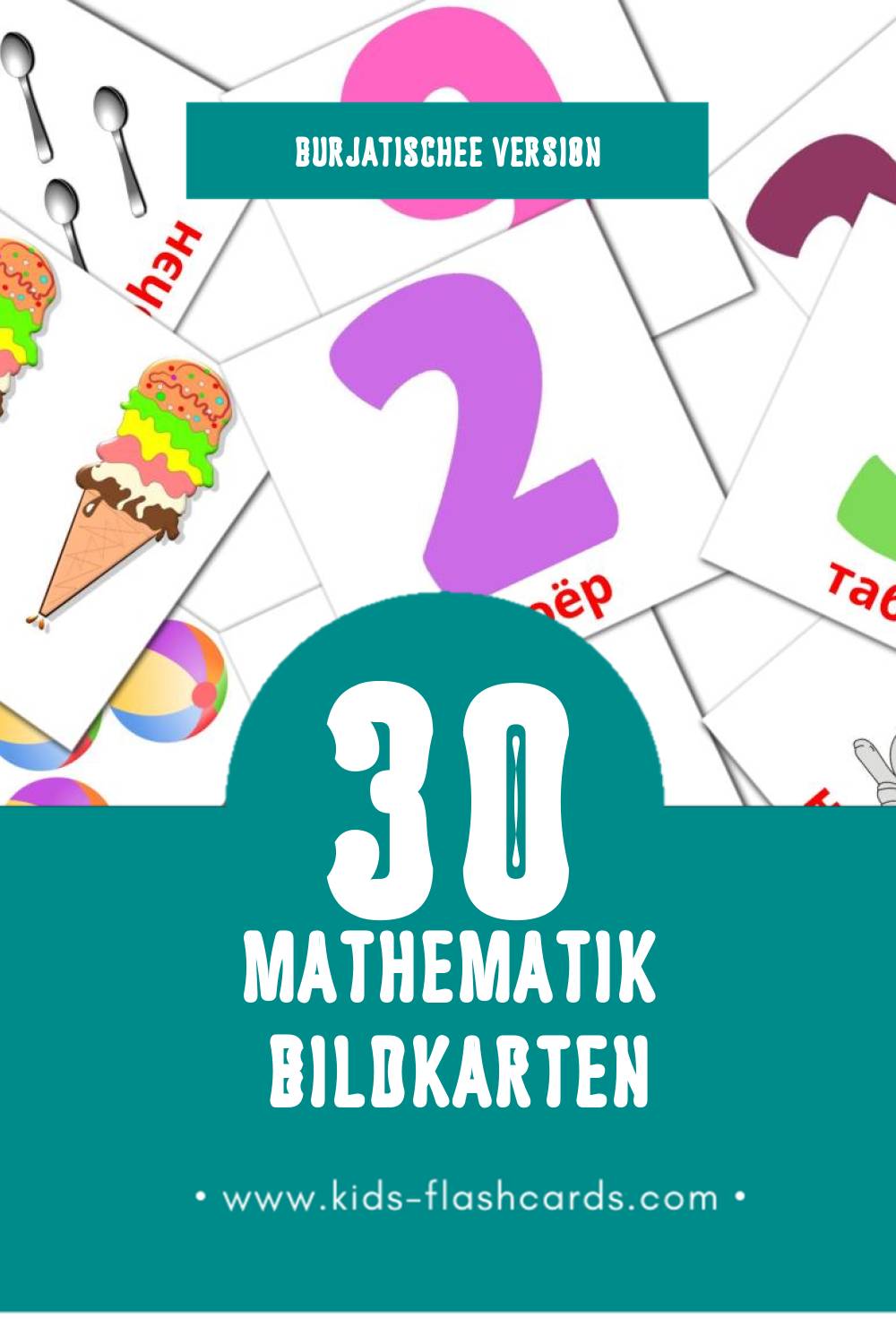 Visual тоо бодолго Flashcards für Kleinkinder (30 Karten in Burjatische)