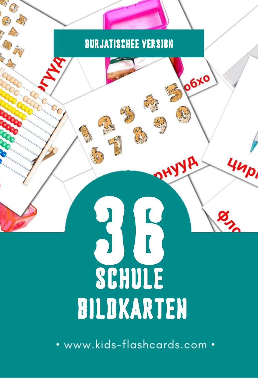 Visual hургуули Flashcards für Kleinkinder (36 Karten in Burjatische)