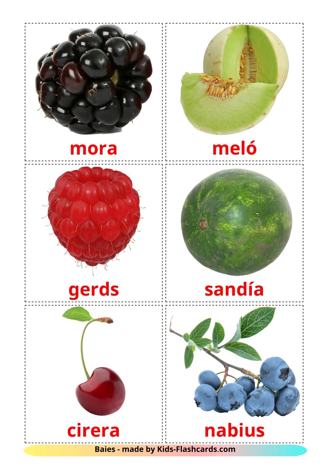 Frutti di bosco - 11 flashcards catalano stampabili gratuitamente