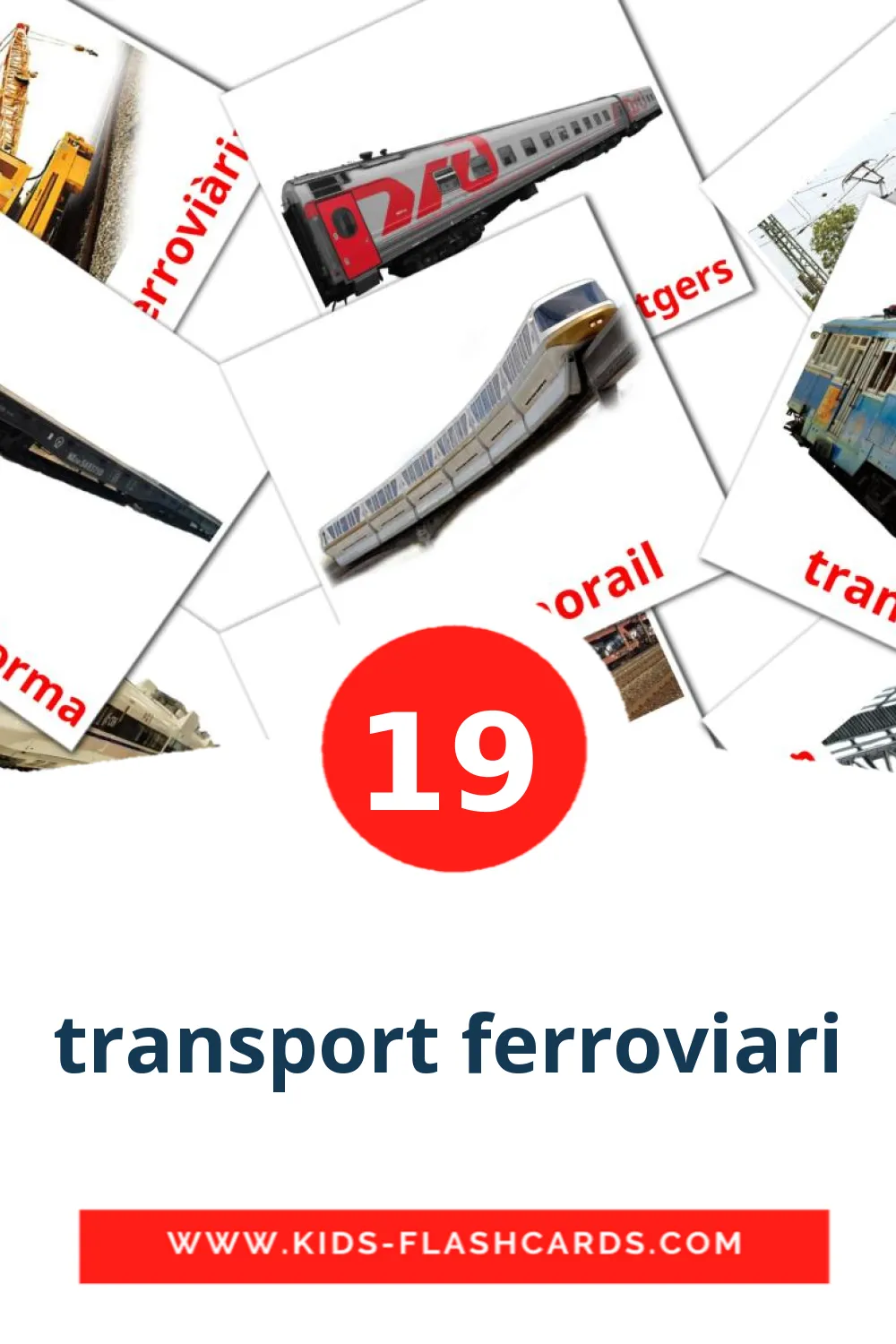 19 bildekort med transport ferroviari for barnehagen på katalansk