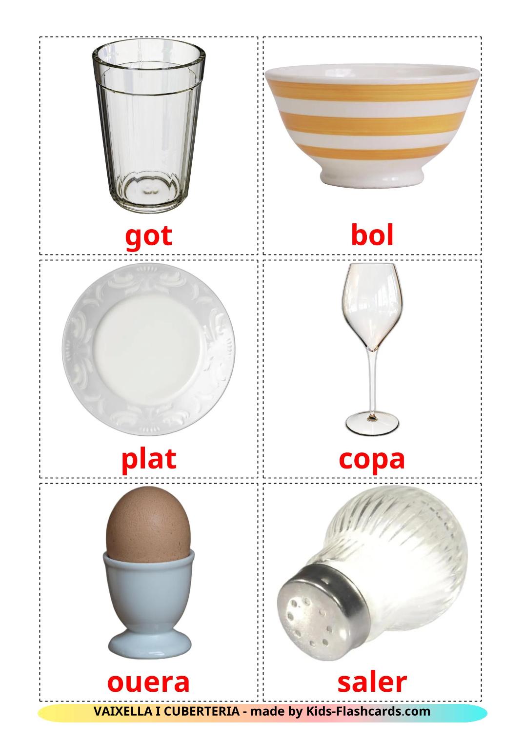 Crockery and cutlery - 26 Free Printable catalan Flashcards