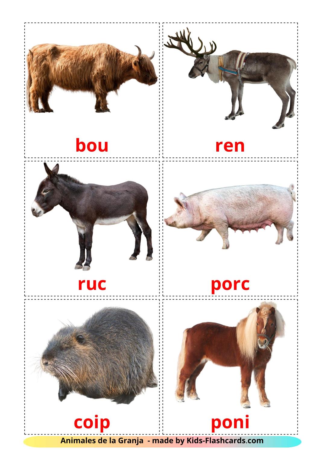 Farm animals - 15 Free Printable catalan Flashcards 