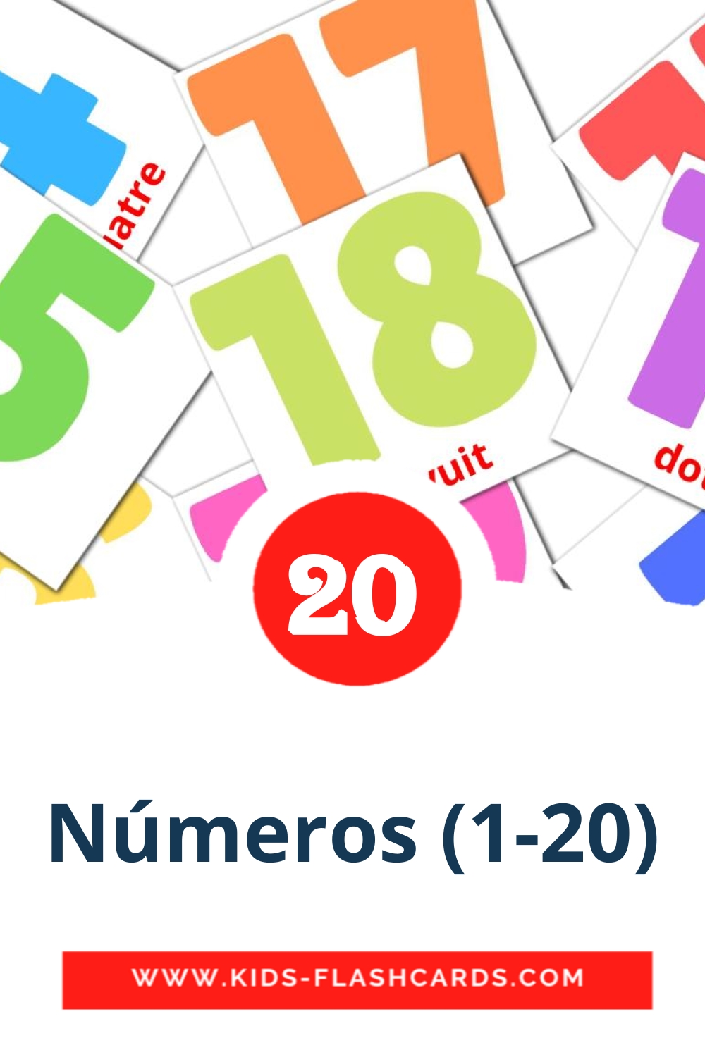 20 Cartões com Imagens de Números (1-20) para Jardim de Infância em catalão