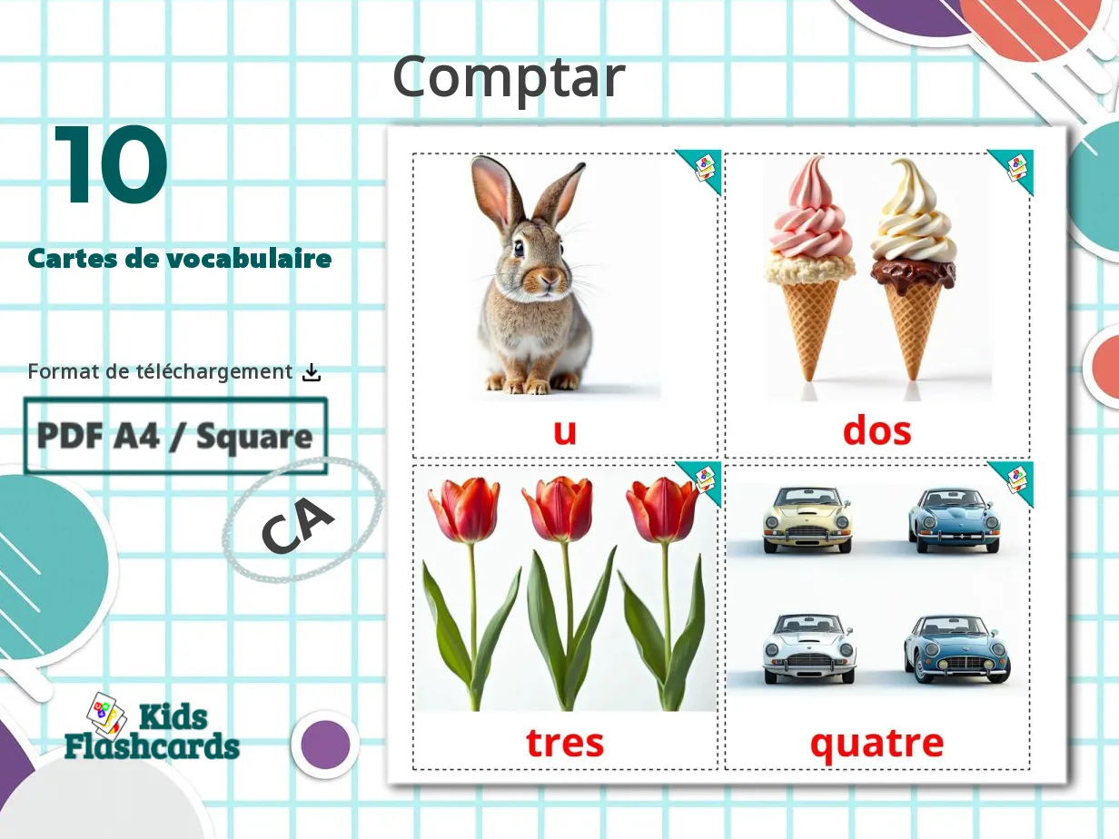 10 Cartes de Vocabulaire pour Enfants GRATUITES Compter à Imprimer en ...