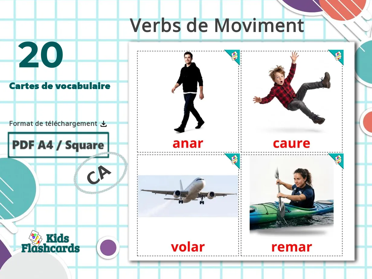 20 Cartes de Vocabulaire pour Enfants GRATUITES Les Verbes de Mouvement ...