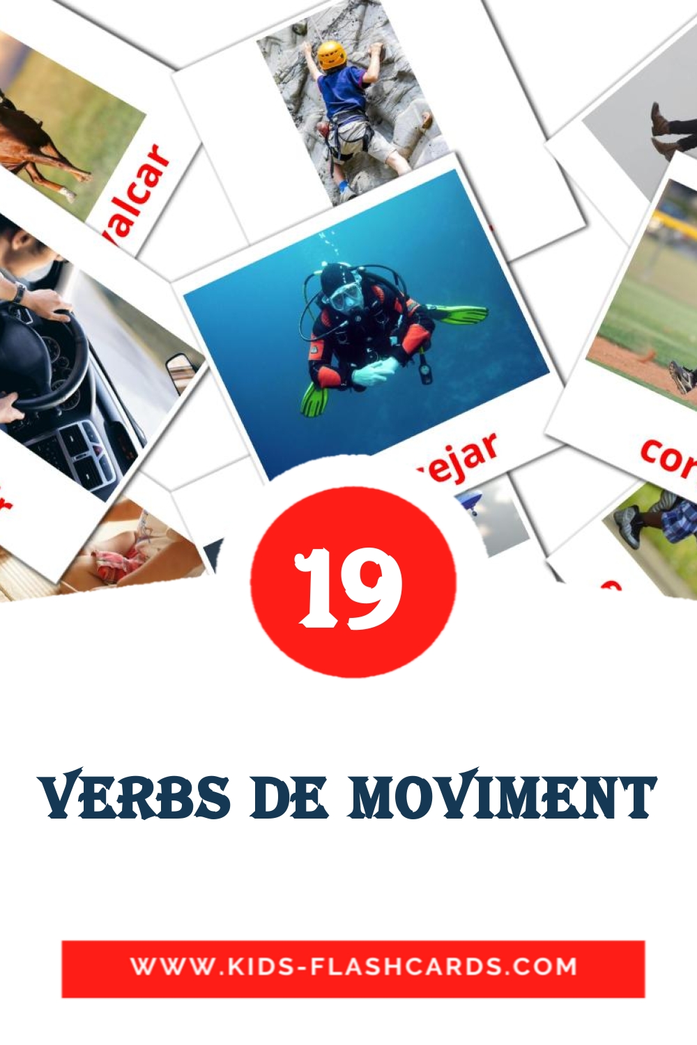 19 tarjetas didacticas de Verbs de Moviment para el jardín de infancia en catalán