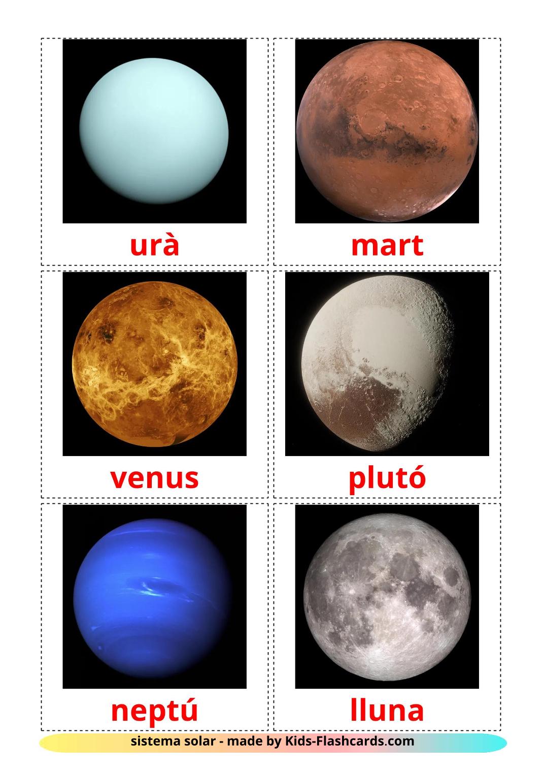 Sonnensystem - 21 kostenlose, druckbare Katalanisch Flashcards 