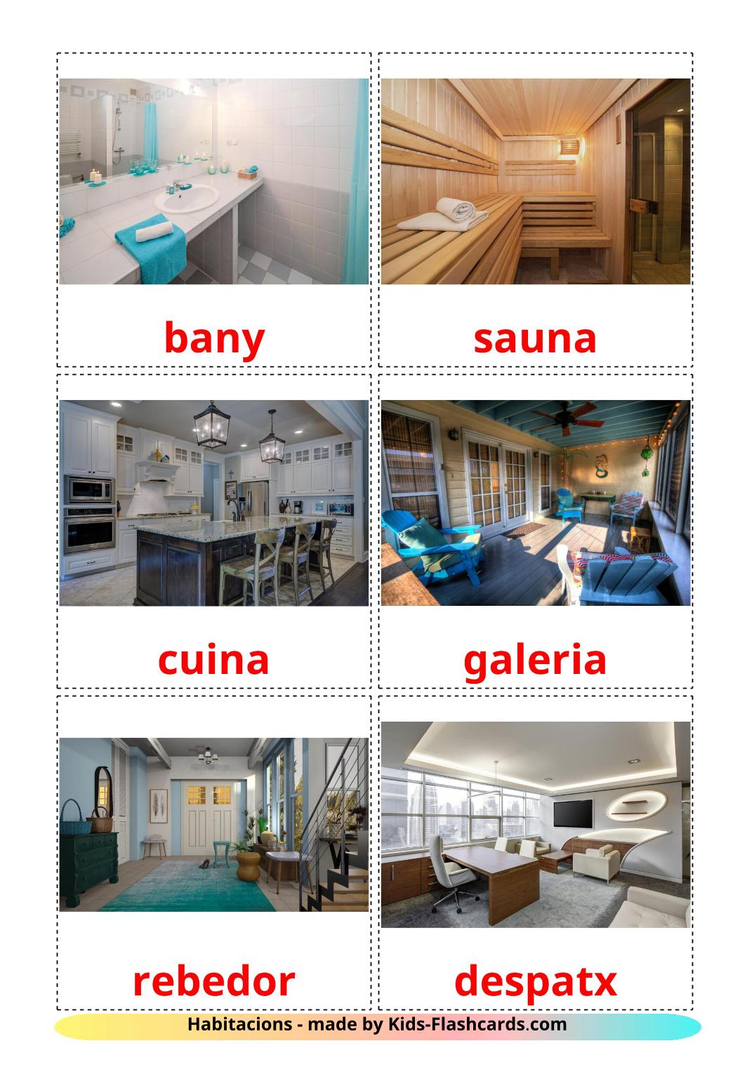 Rooms - 17 Free Printable catalan Flashcards 
