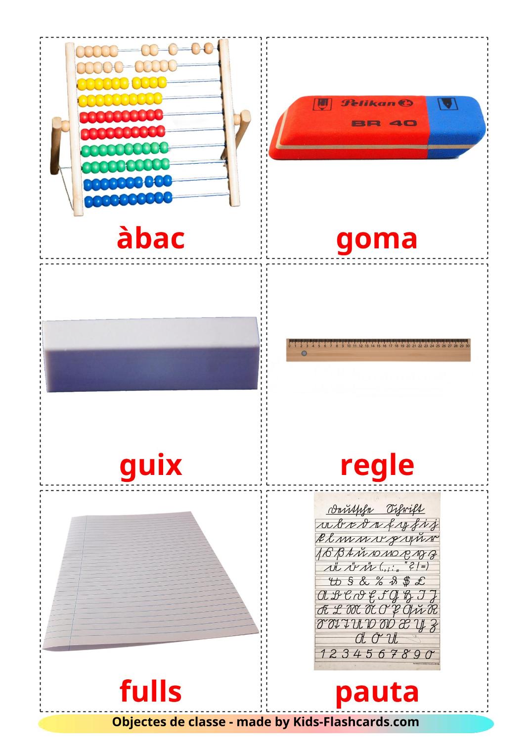 Classroom objects - 36 Free Printable catalan Flashcards 