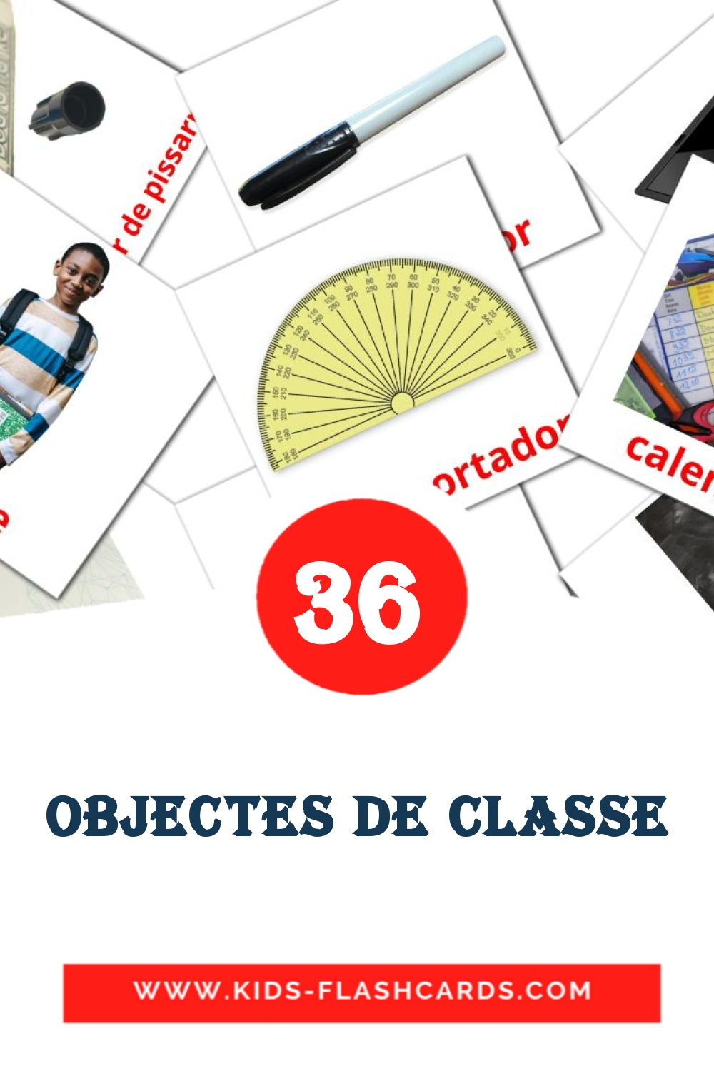 36 cartes illustrées de Objectes de classe pour la maternelle en catalan