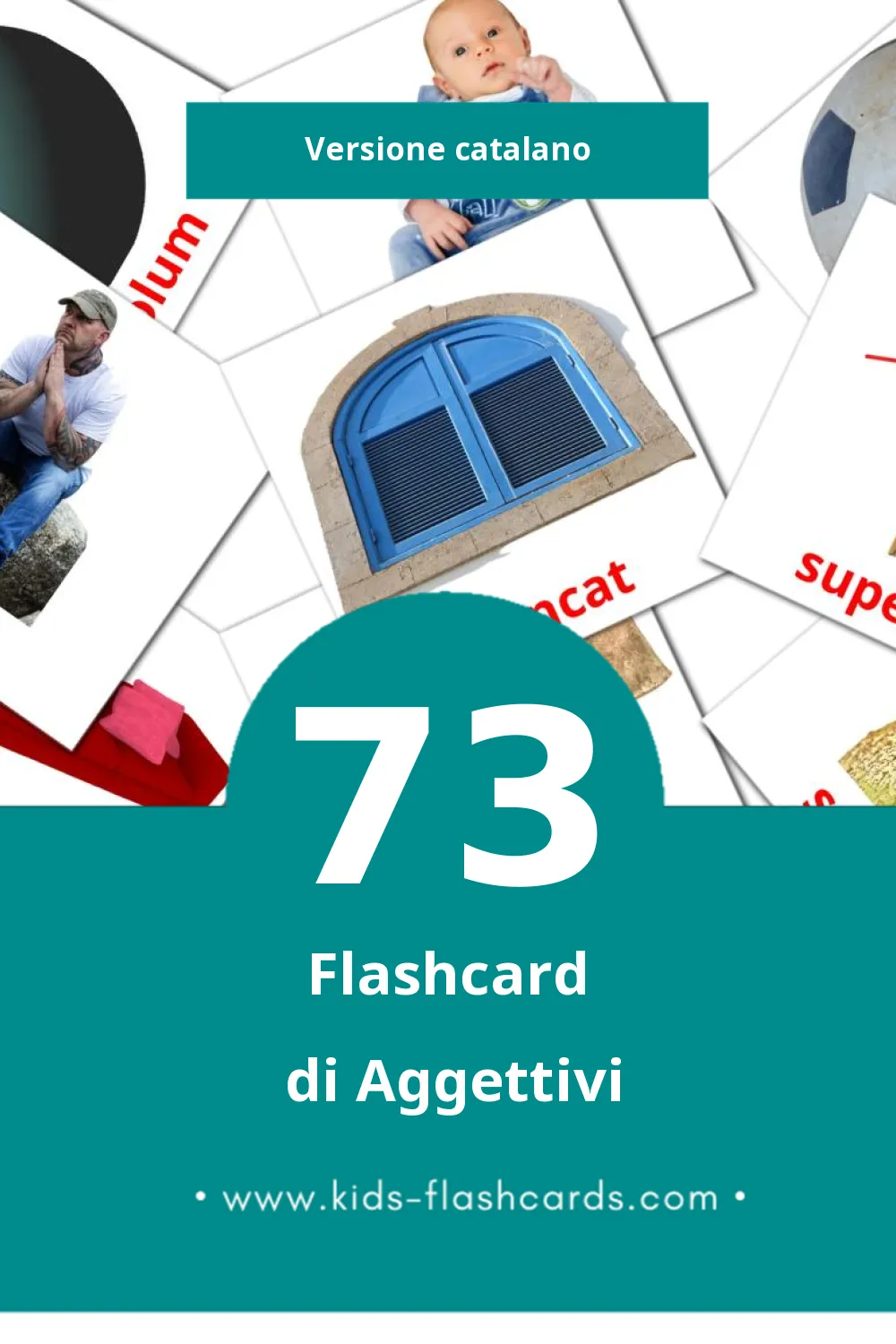 Schede visive sugli Adjectius per bambini (73 schede in Catalano)