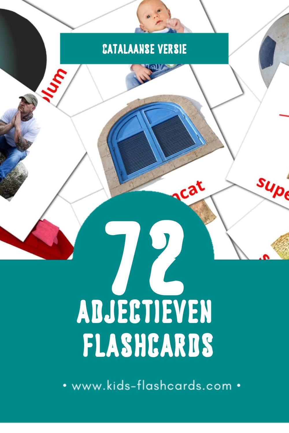 Visuele Adjectius Flashcards voor Kleuters (72 kaarten in het Catalaans)