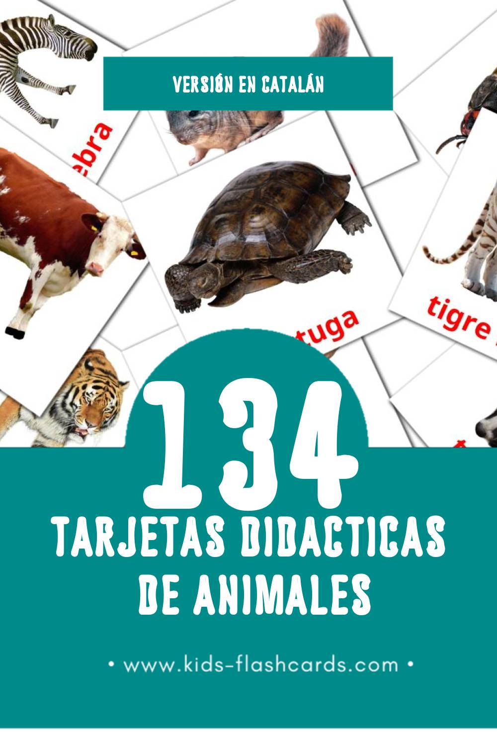 Tarjetas visuales de Animals para niños pequeños (134 tarjetas en Catalán)