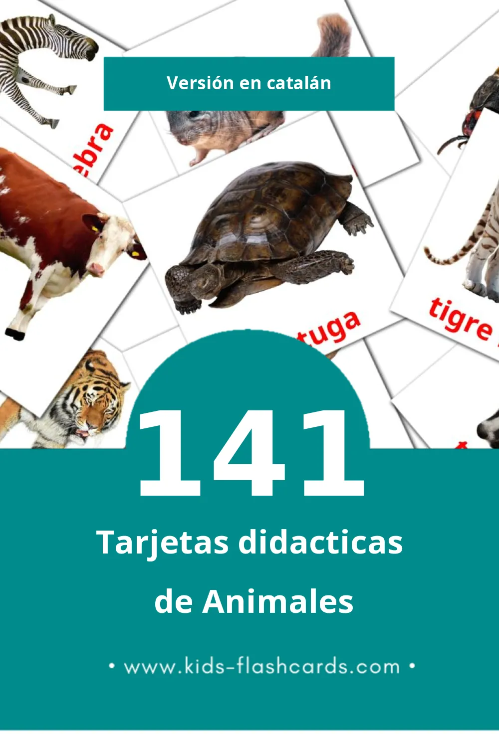 Tarjetas visuales de Animals para niños pequeños (141 tarjetas en Catalán)