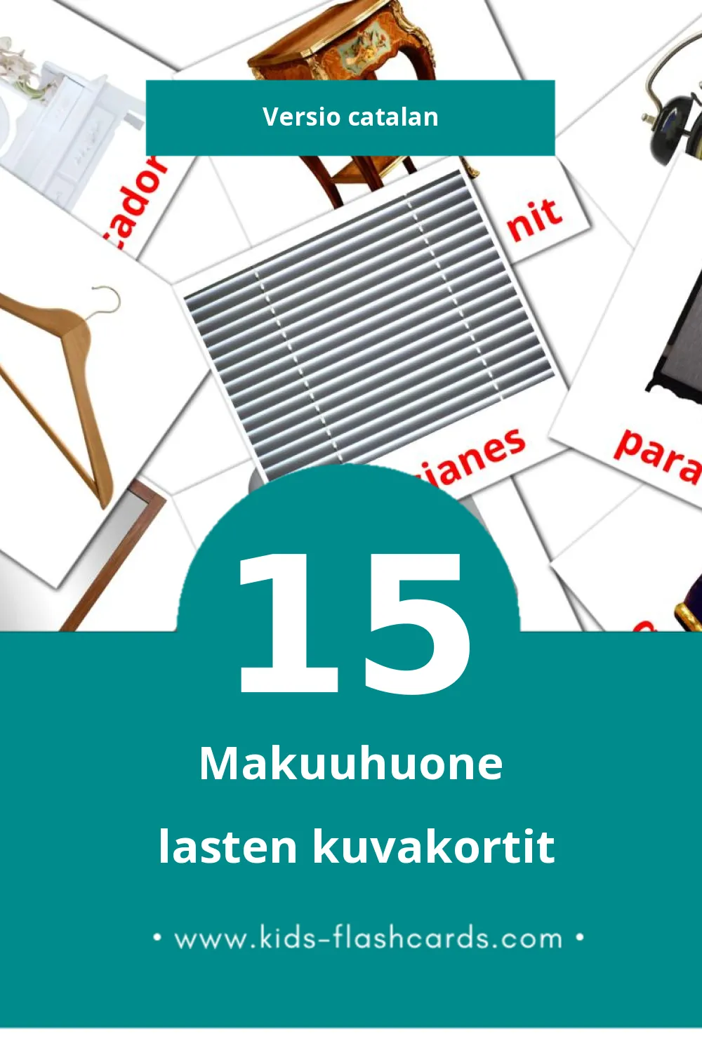 Dormitori lasten kuvakortit pikkulapsille (15 korttia Catalanksi)