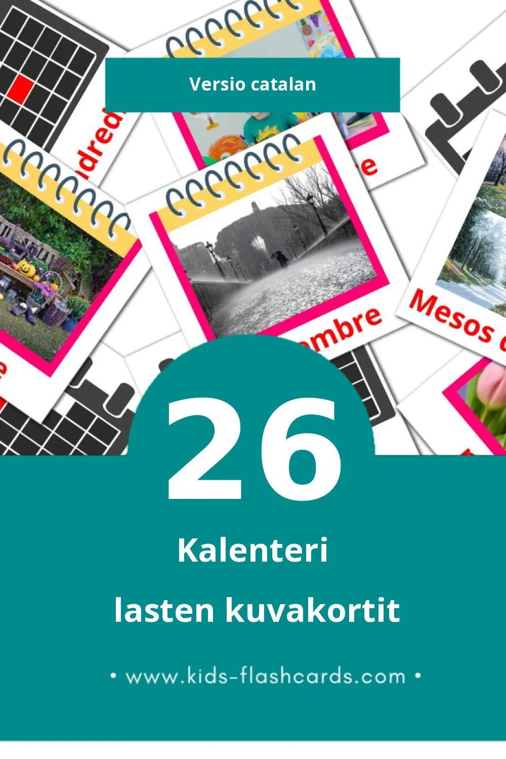 Calendari lasten kuvakortit pikkulapsille (26 korttia Catalanksi)