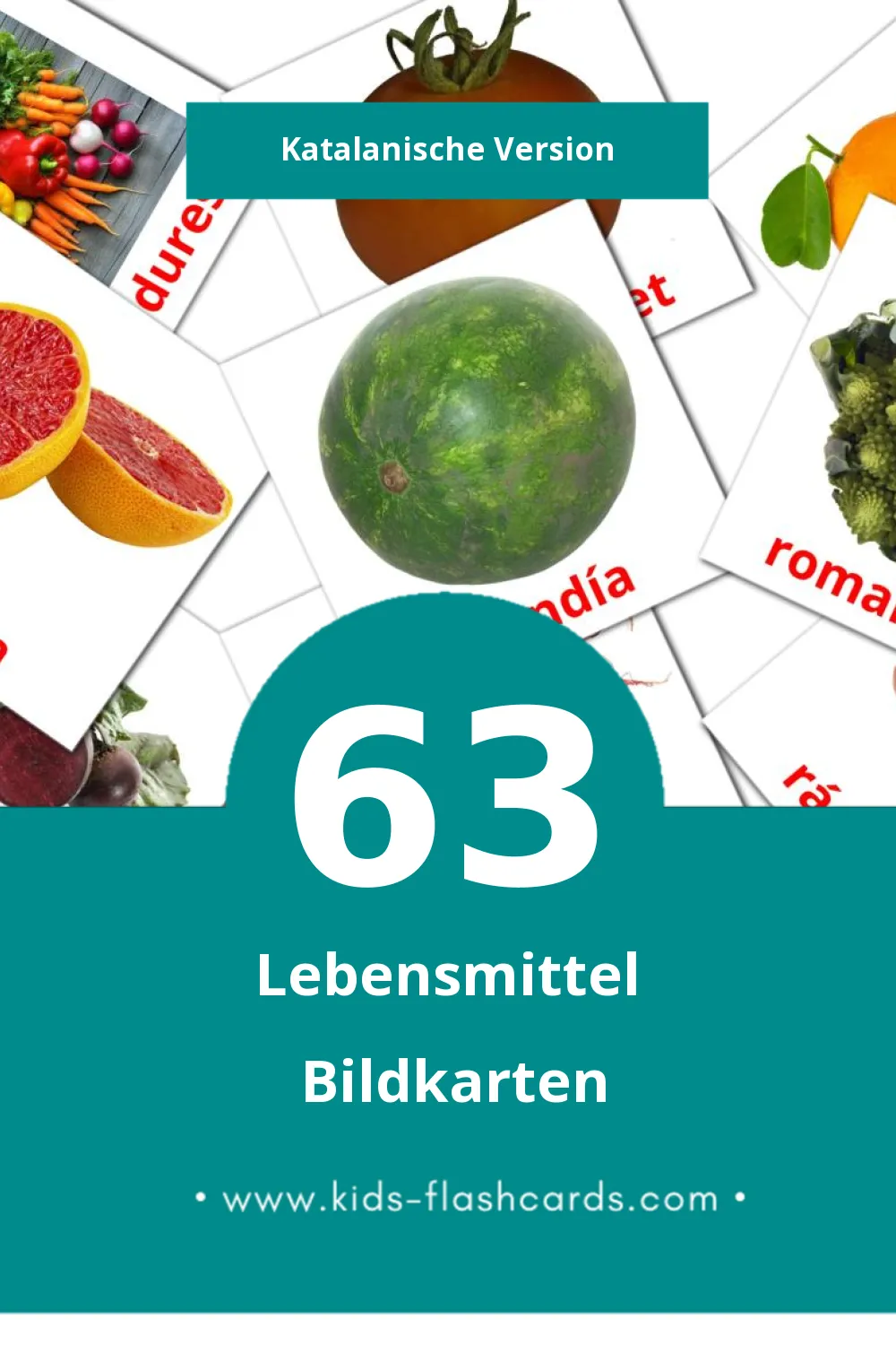 Visual Aliments Flashcards für Kleinkinder (63 Karten in Katalanisch)