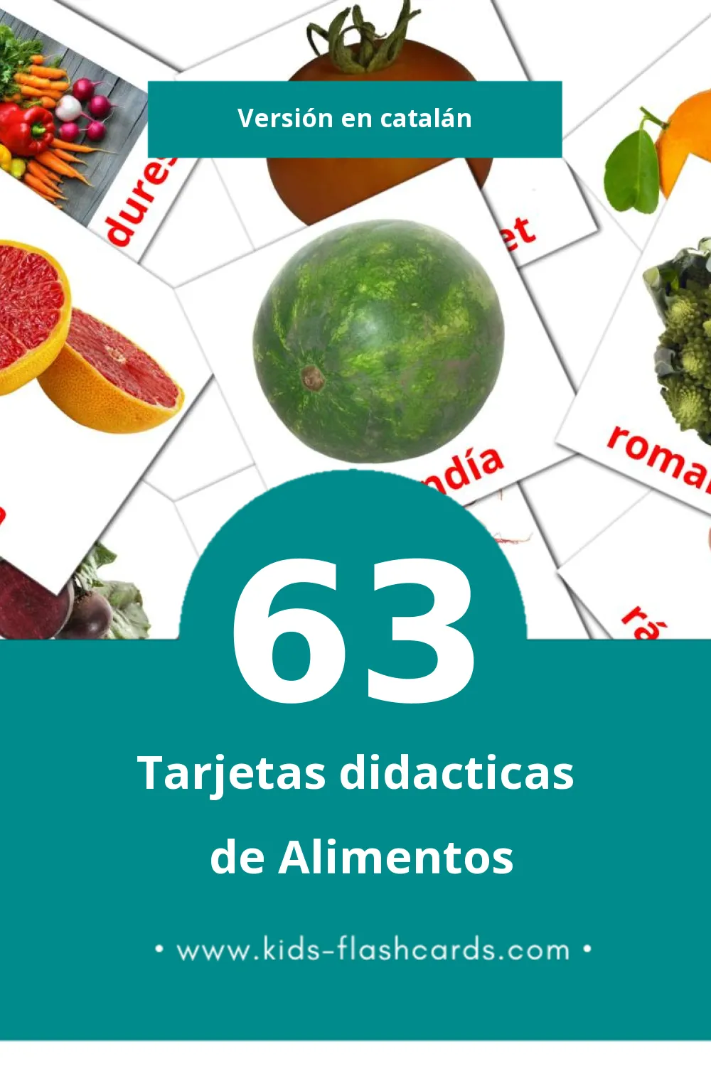 Tarjetas visuales de Aliments para niños pequeños (63 tarjetas en Catalán)