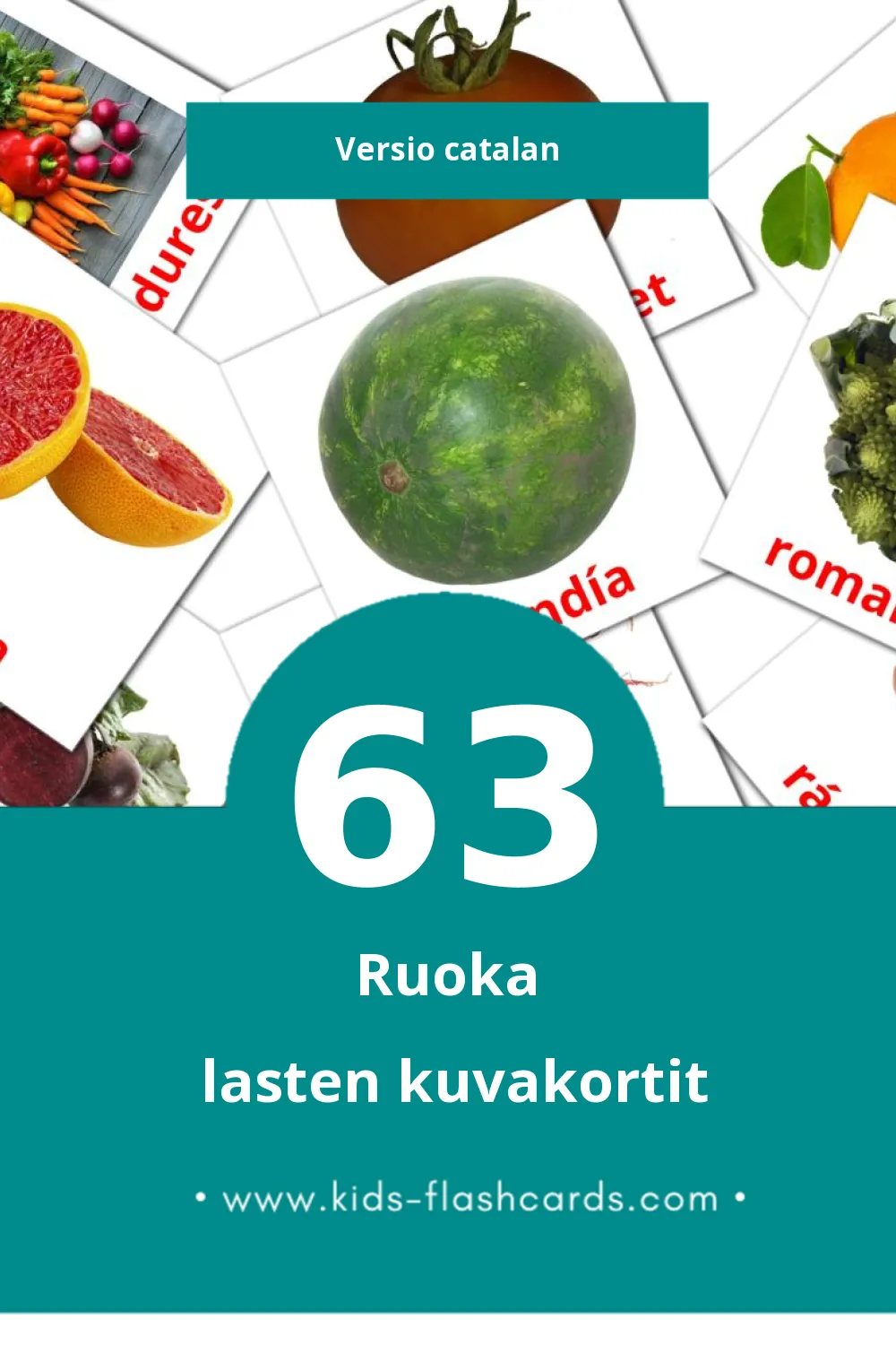 Aliments lasten kuvakortit pikkulapsille (63 korttia Catalanksi)