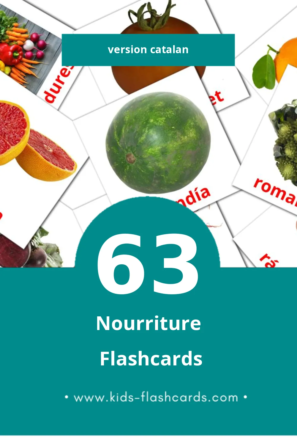 Flashcards Visual Aliments pour les tout-petits (63 cartes en Catalan)