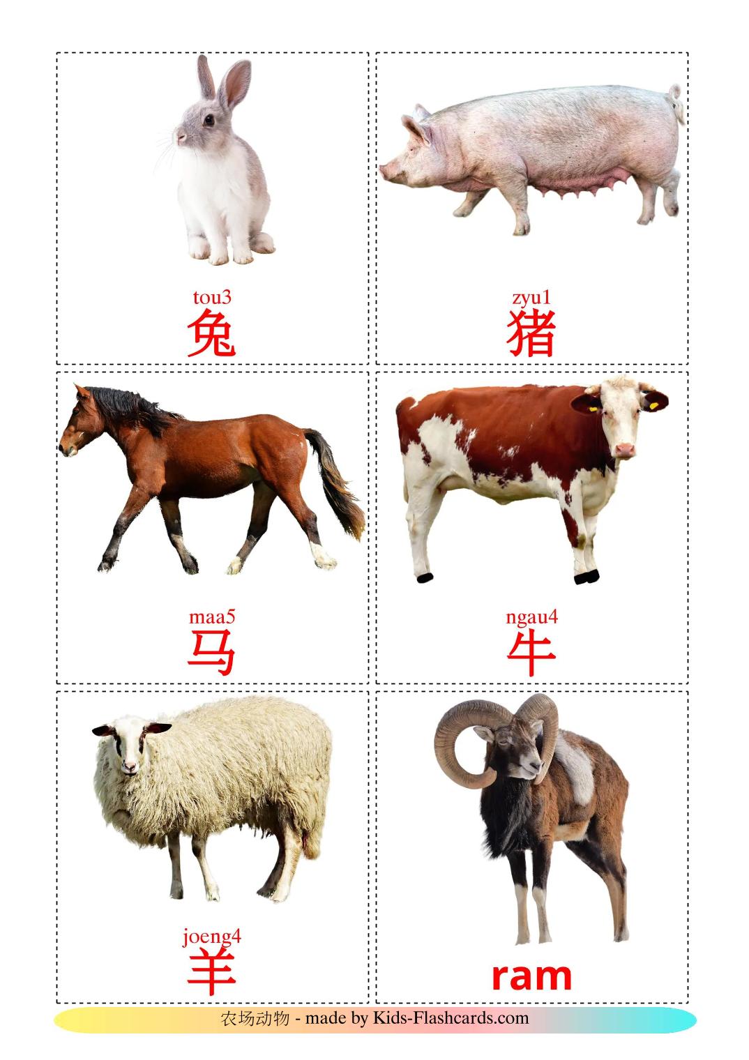 Farm animals - 16 Free Printable cantonese(Colloquial) Flashcards