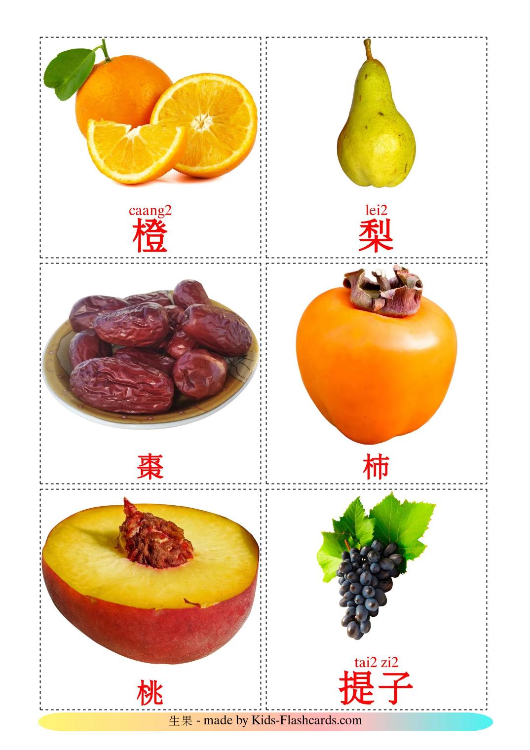 Obst - 21 kostenlose, druckbare Kantonesisch Bildkarten 