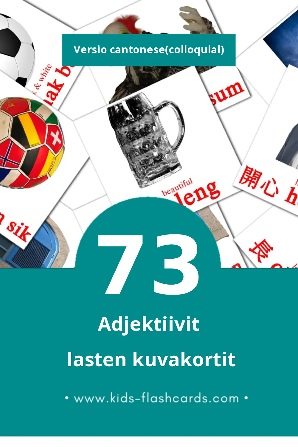 形容詞 JING CHUNG YU lasten kuvakortit pikkulapsille (73 korttia Cantoneseeksi(colloquial))