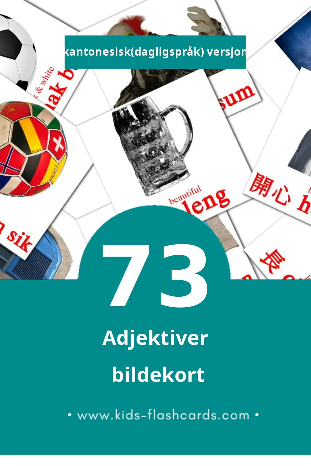 Visuelle 形容詞 JING CHUNG YU bildekort for småbarn (73 kort på Kantonesisk(dagligspråk))