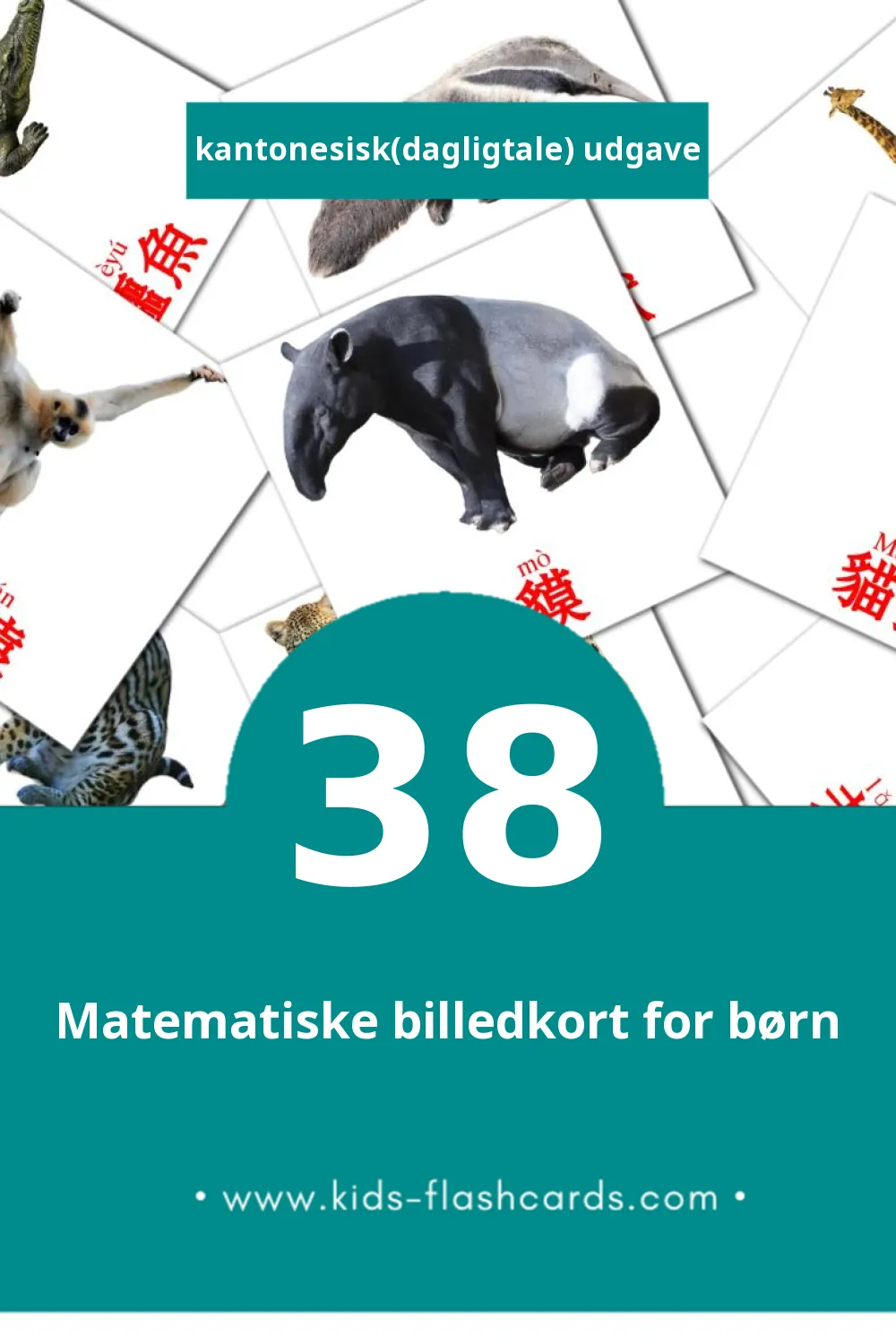 Visuelle billedkort for børn om 動物 til småbørn (38 kort på Kantonesisk(dagligtale))