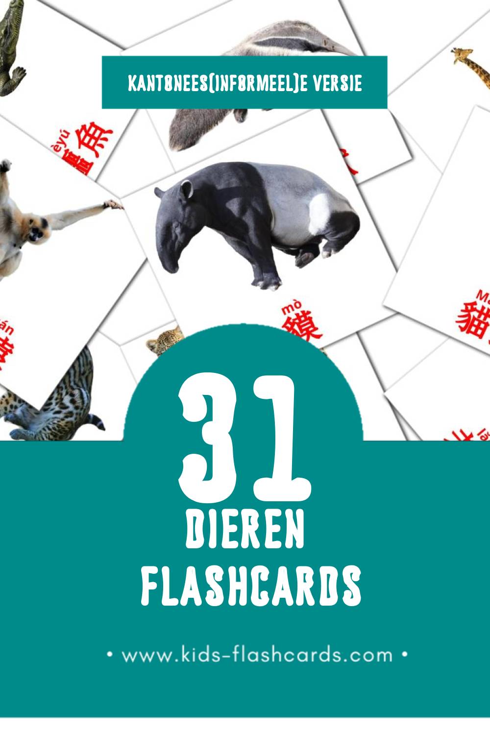 Visuele 動物 Flashcards voor Kleuters (21 kaarten in het Kantonees(informeel))