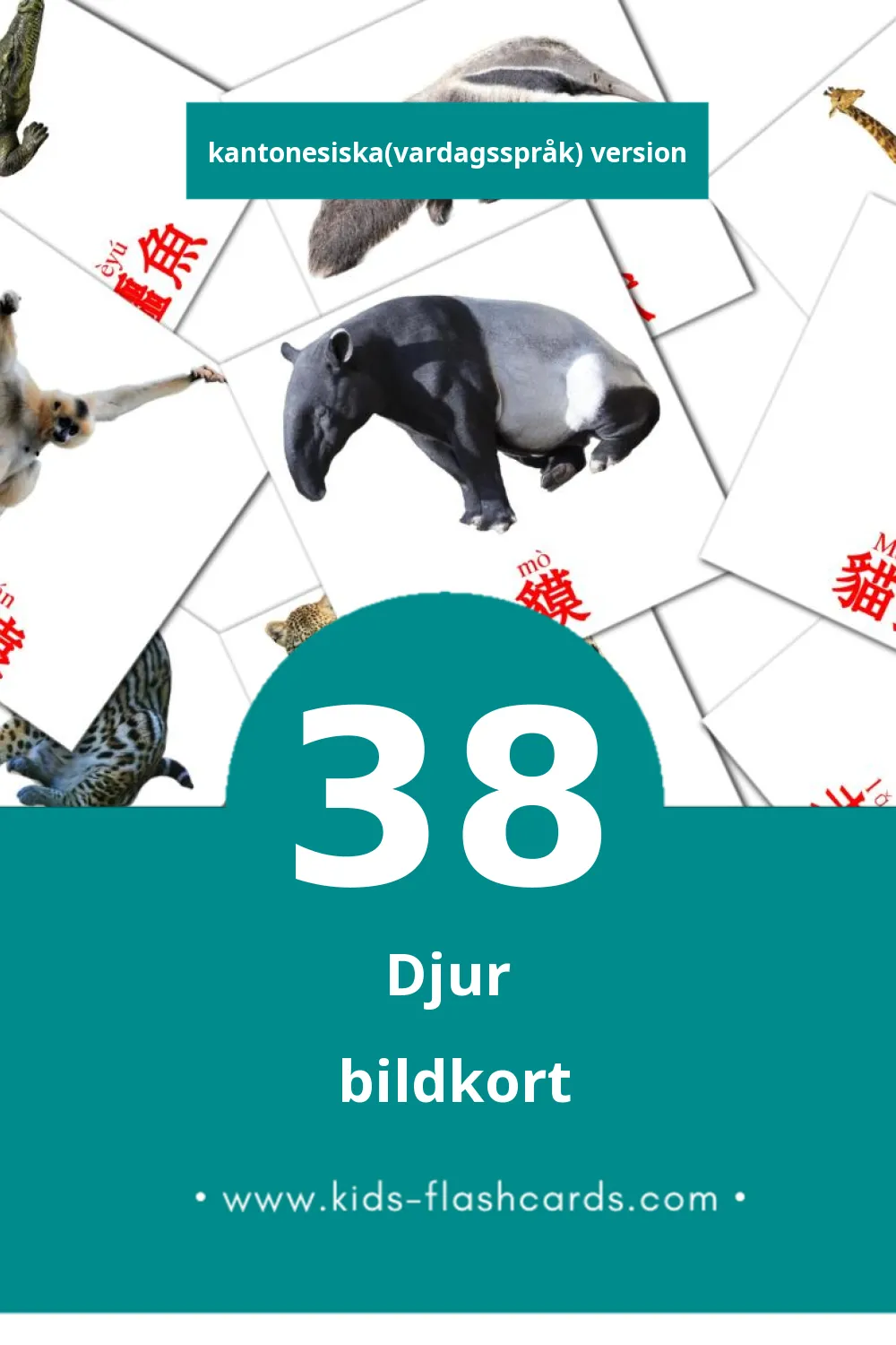 Visuella 動物 för småbarn (38 bildkort för barn på Kantonesiska(vardagsspråk))