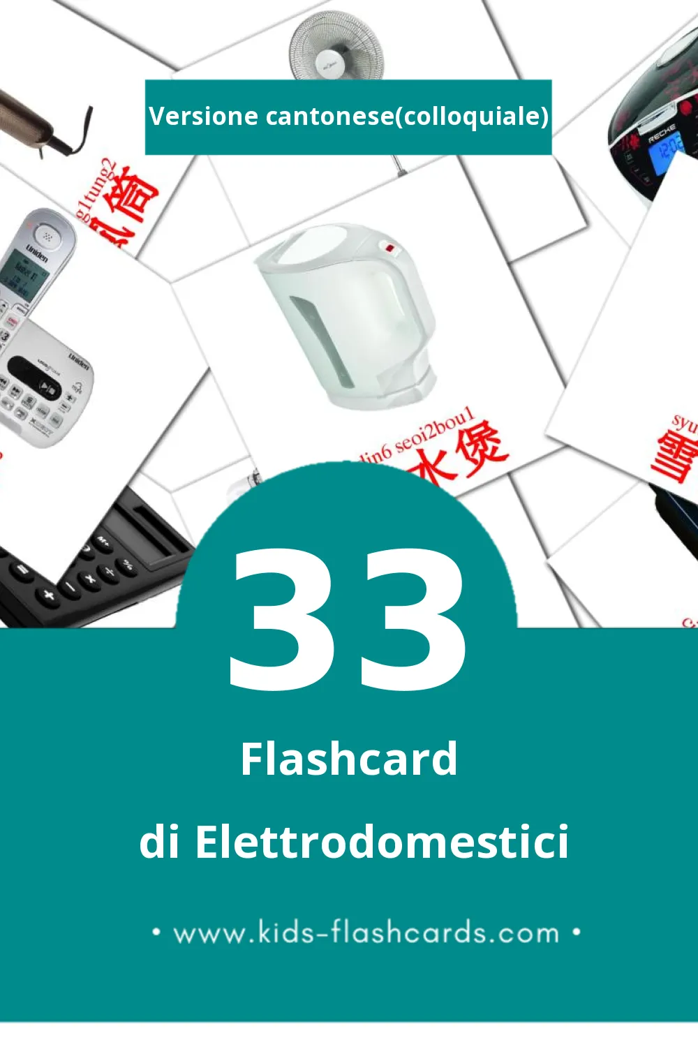 Schede visive sugli Household Appliances per bambini (33 schede in Cantonese(colloquiale))