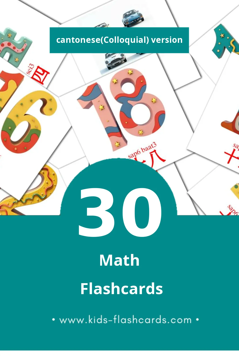 Visual 數字 sou3 zi6 Flashcards for Toddlers (30 cards in Cantonese(Colloquial))