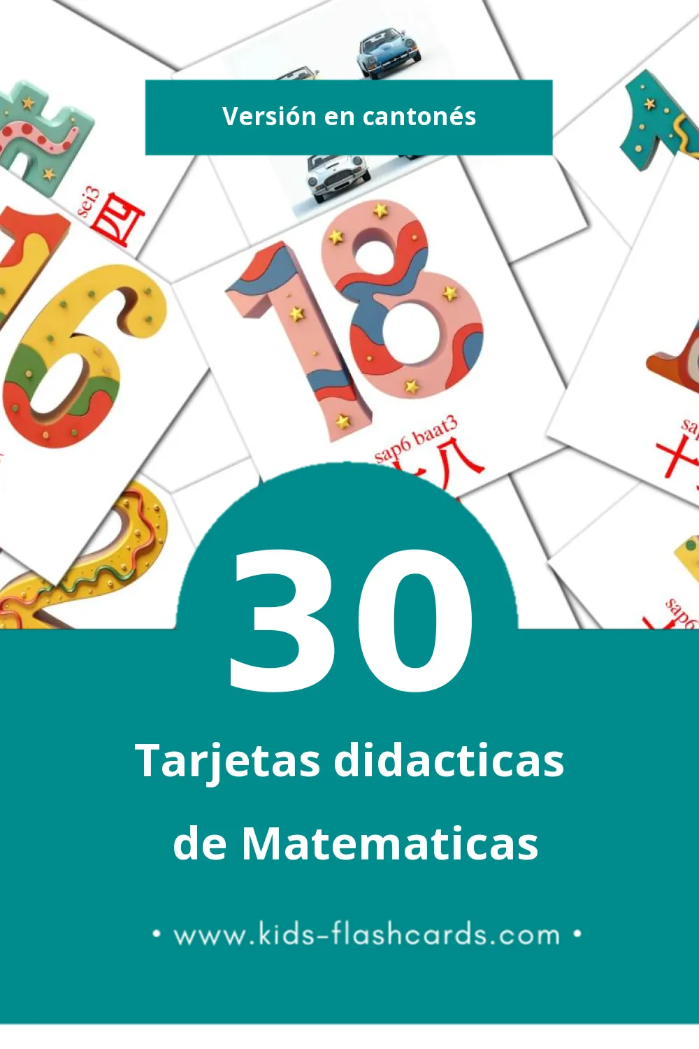 Tarjetas visuales de 數字 sou3 zi6 para niños pequeños (30 tarjetas en Cantonés)